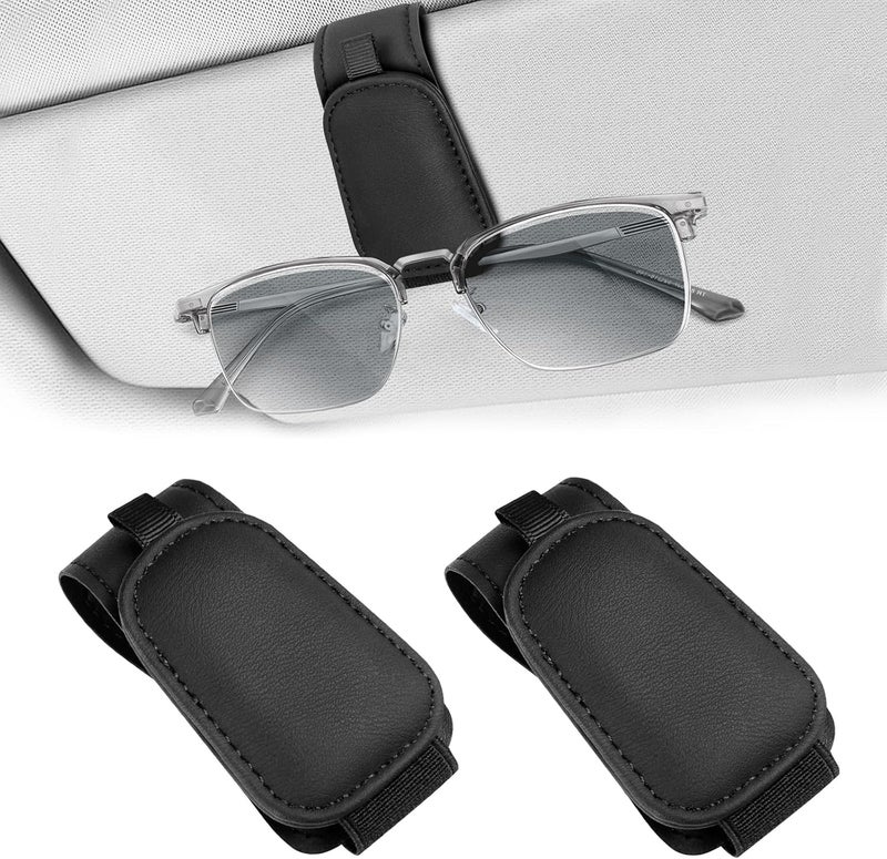 Teraves 2 Pack Sunglass Holder Clip for Car Visor, Upgrade Magnetic Leather Visor Sunglasses Clip, Easy to Hold Your Glasses Eyeglasses - Image 1